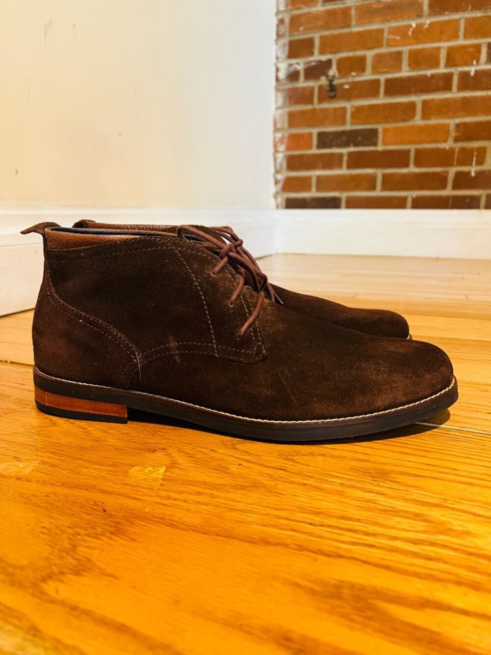 Cole Haan Mens Ogden Boot Size 13 M Brown Suede Stitch Chukka Lace Up Plain Toe